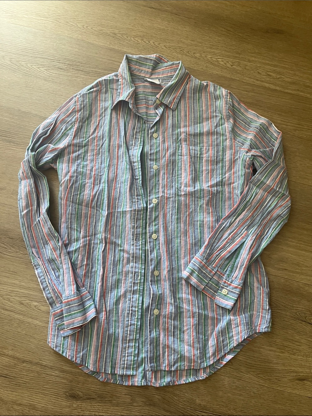 Womens GAP Multicolor Striped Button-Up Shirt - Linen
